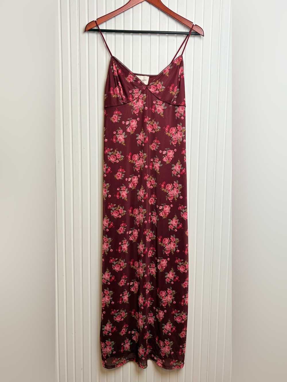 Hippie Rose Floral Burgundy Babydoll Maxi Dress Fall Wedding Guest Y2K Coquette